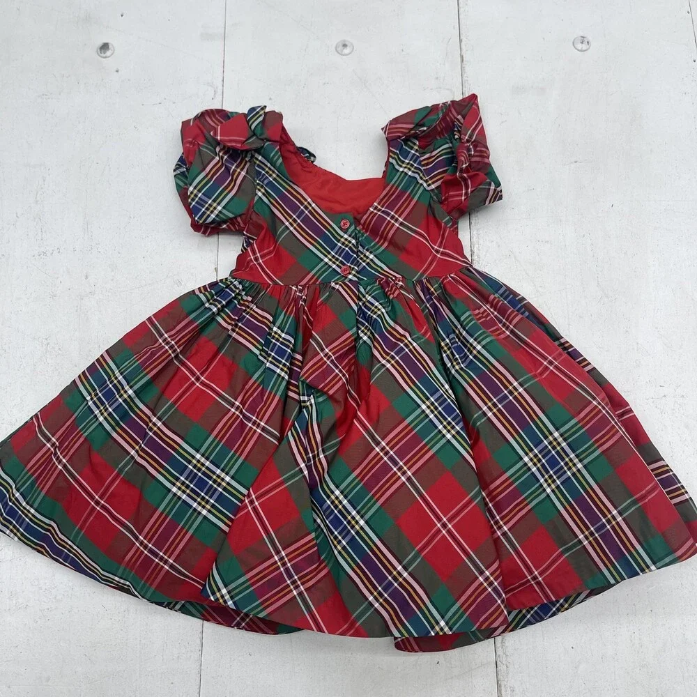 Janie and Jack Dress Girls 2T Red Green Plaid Tartan Holiday Party Puff Sleeve - Picture 7 of 7